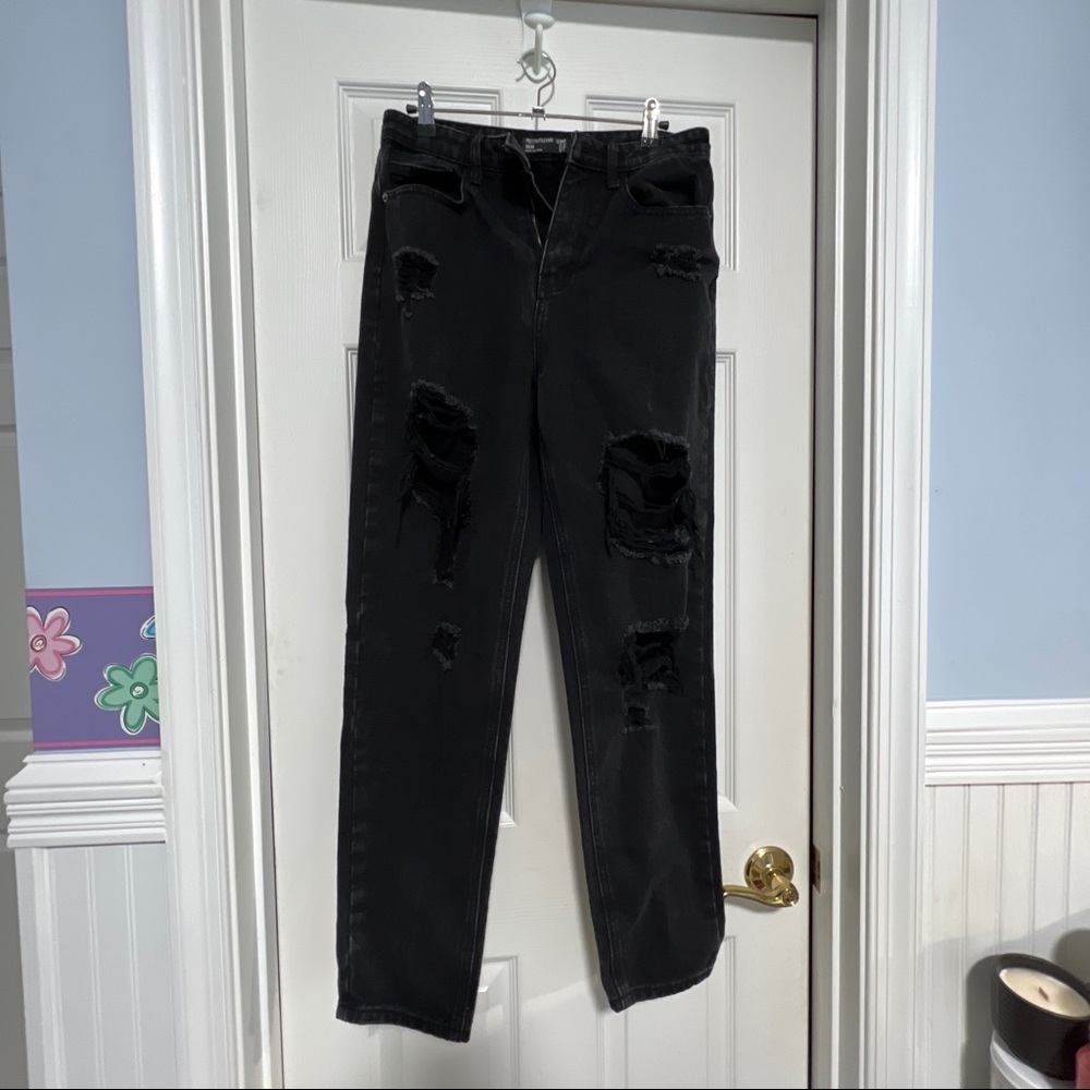 Pretty little thing black distressed mom jeans
